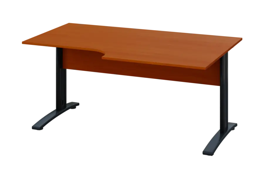 ERK 28 - 168 stůl kancelářský, rohový, pravý, kovová podnož černá, deska 25 mm, široký 1600 mm, třešeň šumavská